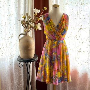 Beautiful Vintage Handmade Multicolored Pastel Tulip Psychedelic Mid 60's Dress